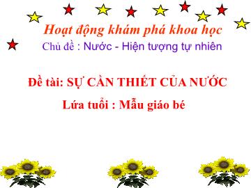 Bài giảng mầm non lớp Lá - Nước - Hiện tượng tự nhiên - Đề tài: Sự cần thiết của nước