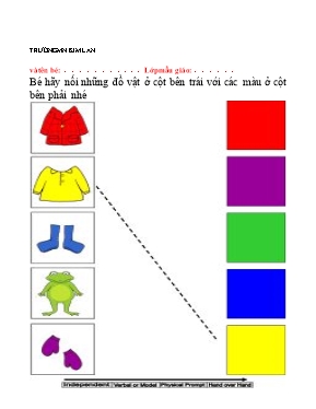 Giáo án mầm non lớp Mầm - Bài tập: Bé hãy nối những đồ vật ở cột bên trái với các màu ở cột bên phải