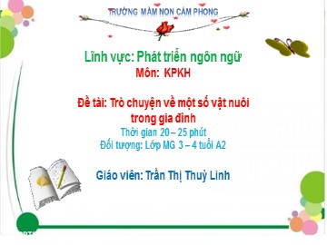 Bài giảng Mầm non Lớp Mầm - Phát triển ngôn ngữ - Trò chuyện về một số vật nuôi trong gia đình - Trần Thị Thuỳ Linh
