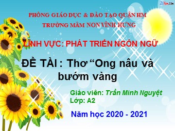Bài giảng Mầm non Lớp Chồi - Thơ: Ong nâu và bướm vàng - Trần Minh Nguyệt