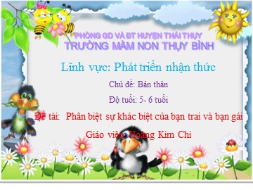 Bài giảng Mầm non Lớp Lá - Chủ đề: Bản thân - Đề tài: Phân biệt sự khác biệt của bạn trai và bạn gái - Hoàng Kim Chi