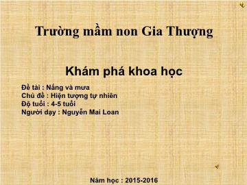 Bài giảng Mầm non Lớp Chồi - Chủ đề: Hiện tượng tự nhiên - Đề tài: Nắng và mưa - Năm học 2015-2016 - Nguyễn Mai Loan