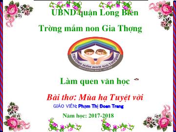 Bài giảng Mầm non Lớp Chồi - Làm quen văn học - Thơ 