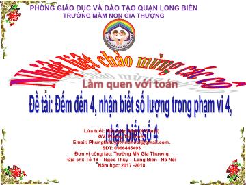 Bài giảng Mầm non Lớp Chồi - Làm quen với toán: Đếm đến 4, nhận biết số lượng trong phạm vi 4, nhận biết số 4 - Năm học 2017-2018 - Phùng Thị Tuyết