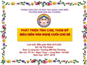 Bài giảng Mầm non Lớp Chồi - Phát triển tình cảm, thẩm mỹ. Biểu diễn văn nghệ cuối chủ đề - Năm học 2017-2018 - Hà Thị Chiềm