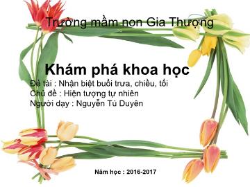 Bài giảng Mầm non Lớp Mầm - Chủ đề: Hiện tượng tự nhiên - Đề tài: Nhận biệt buổi trưa, chiều, tối - Năm học 2016-2017 - Nguyễn Tú Duyên