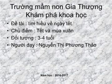 Bài giảng Mầm non Lớp Mầm - Chủ điểm: Tết và mùa xuân - Đề tài: Tìm hiều về ngày tết - Năm học 2016-2017 - Nguyễn Thị Phương Thảo