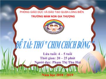 Bài giảng Mầm non Lớp Chồi - Đề tài: Thơ 