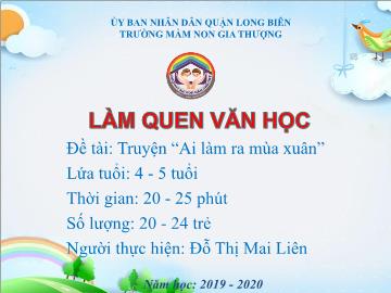 Bài giảng Mầm non Lớp Chồi - Làm quen văn học - Truyện 