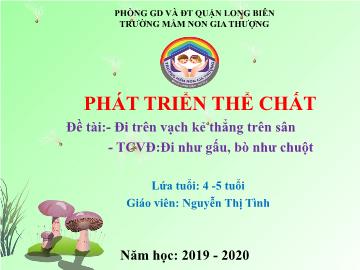 Bài giảng Mầm non Lớp Chồi - Phát triển thể chất - Đi trên vạch kẻ thẳng trên sân. Trò chơi: Đi như gấu, bò như chuột - Năm học 2019-2020 - Nguyễn Thị Tình