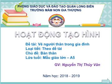 Bài giảng Mầm non Lớp Lá - Chủ đề: Bản thân - Đề tài: Vẽ người thân trong gia đình - Năm học 2018-2019 - Nguyễn Thị Thúy Vân