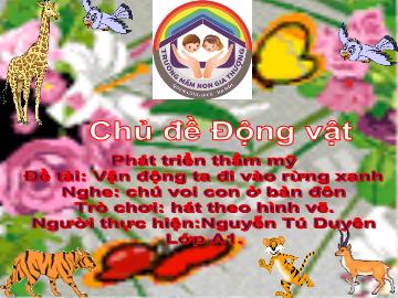 Bài giảng Mầm non Lớp Lá - Chủ đề: Động vật - Vận động ta đi vào rừng xanh. Nghe: Chú voi con ở bản Đôn. Trò chơi: Hát theo hình vẽ - Nguyễn Tú Duyên