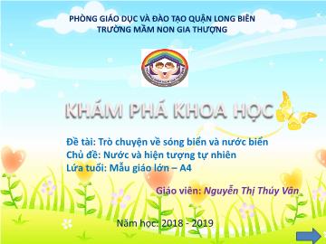 Bài giảng Mầm non Lớp Lá - Chủ đề: Nước và hiện tượng tự nhiên - Đề tài: Trò chuyện về sóng biển và nước biển - Năm học 2018-2019 - Nguyễn Thị Thúy Vân