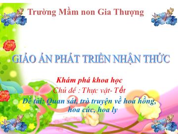 Bài giảng Mầm non Lớp Lá - Chủ đề: Thực vật, Tết - Đề tài: Quan sát, trò truyện về hoa hồng, hoa cúc, hoa ly - Trường Mầm non Gia Thượng