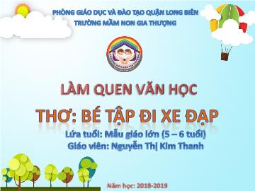 Bài giảng Mầm non Lớp Lá - Làm quen văn học - Thơ 