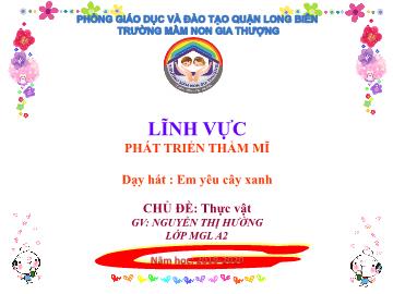 Bài giảng Mầm non Lớp Lá - Phát triển thẩm mỹ - Dạy hát: Em yêu cây xanh - Nguyễn Thị Hường