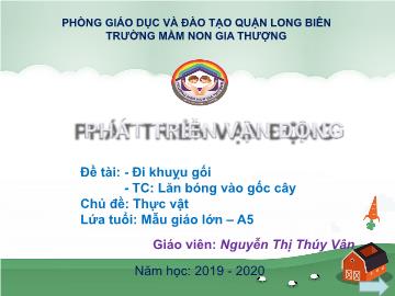 Bài giảng Mầm non Lớp Lá - Phát triển vận động - Đi khuỵu gối. Trờ chơi: Lăn bóng vào gốc cây - Năm học 2019-2020 - Nguyễn Thị Thúy Vân