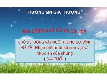 Bài giảng Mầm non Lớp Mầm - Chủ đề: Động vật nuôi trong gia đình - Đề tài: Nhận biết một số con vật và thức ăn của chúng - Trường Mầm non Gia Thượng