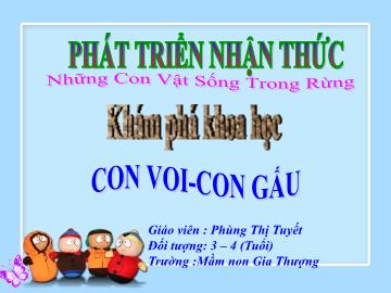 Bài giảng Mầm non Lớp Mầm - Chủ đề: Những con vật sống trong rừng - Đề tài: Con voi, con gấu - Phùng Thị Tuyết