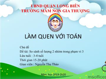 Bài giảng Mầm non Lớp Mầm - Đề tài: So sánh số lượng 2 nhóm trong phạm vi 3 - Năm học 2019-2020 - Nguyễn Thu Thảo