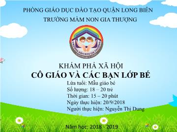 Bài giảng Mầm non Lớp Mầm - Khám phá xã hội - Cô giáo và các bạn lớp bé - Năm học 2018-2019 - Nguyễn Thị Dung