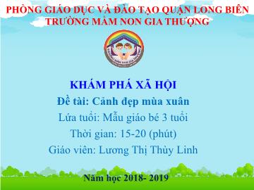 Bài giảng Mầm non Lớp Mầm - Khám phá xã hội - Đề tài: Cảnh đẹp mùa xuân - Năm học 2018-2019 - Lương Thị Thùy Linh