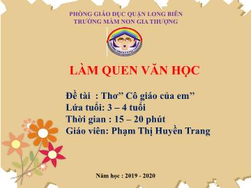 Bài giảng Mầm non Lớp Mầm - Làm quen văn học - Đề tài: Thơ 