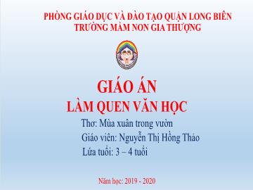 Bài giảng Mầm non Lớp Mầm - Làm quen văn học - Thơ 