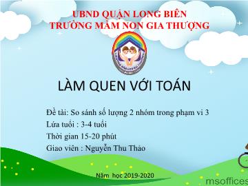 Bài giảng Mầm non Lớp Mầm - Làm quen với toán - Đề tài: So sánh số lượng 2 nhóm trong phạm vi 3 - Năm học 2019-2020 - Nguyễn Thu Thảo