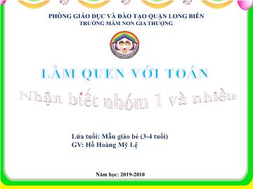 Bài giảng Mầm non Lớp Mầm - Làm quen với toán - Nhận biết nhóm 1 và nhiều - Năm học 2019-2020 - Hồ Hoàng Mỹ Lệ