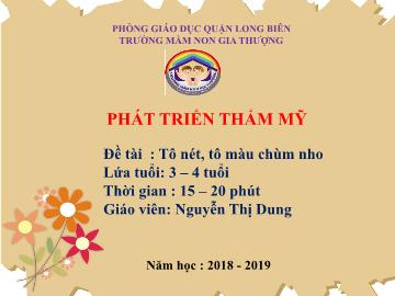 Bài giảng Mầm non Lớp Mầm - Phát triển thẩm mỹ - Đề tài: Tô nét, tô màu chùm nho - Năm học 2018-2019 - Nguyễn Thị Dung