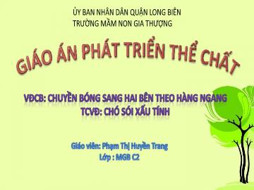 Bài giảng Mầm non Lớp Mầm - Phát triển thể chất - Vận động: Chuyền bóng sang hai bên theo hàng ngang. Trò chơi: Chó sói xấu tính - Phạm Thị Huyền Trang