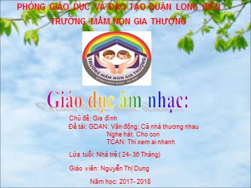 Bài giảng Mầm non Lớp Nhà trẻ - Chủ đề: Gia đình - Vận động: Cả nhà thương nhau. Nghe hát: Cho con. Trò chơi: Thi xem ai nhanh - Năm học 2017-2018 - Nguyễn Thị Dung