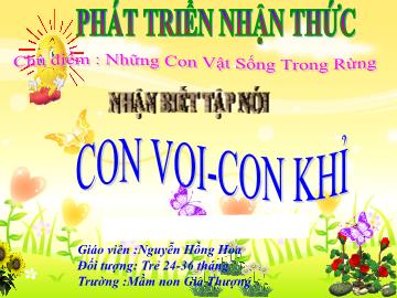 Bài giảng Mầm non Lớp Nhà trẻ - Chủ đề: Những con vật sống trong rừng - Đề tài: Con voi, con khỉ - Nguyễn Hồng Hoa