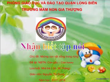 Bài giảng Mầm non Lớp Nhà trẻ - Chủ đề: Những con vật sống trong rừng - Đề tài: Con gấu, con hươu - Năm học 2017-2018 - Nguyễn Thị Dung