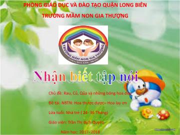 Bài giảng Mầm non Lớp Nhà trẻ - Chủ đề: Rau, củ, quả và những bông hoa đẹp - Đề tài: Hoa thược dược, hoa lay ơn - Năm học 2017-2018 - Trần Thị Bích Quyên