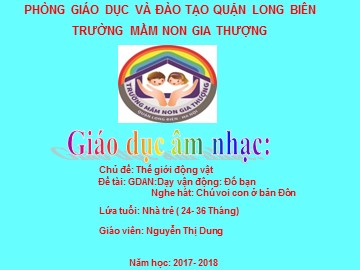 Bài giảng Mầm non Lớp Nhà trẻ - Chủ đề: Thế giới động vật - Dạy vận động: Đố bạn. Nghe hát: Chú voi con ở bản Đôn - Năm học 2017-2018 - Nguyễn Thị Dung