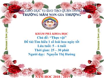 Bài giảng Mầm non Lớp Nhà trẻ - Chủ đề: Thực vật - Đề tài: Tìm hiểu 1 số loài hoa ngày tết - Năm học 2018-2019 - Nguyễn Thị Hường