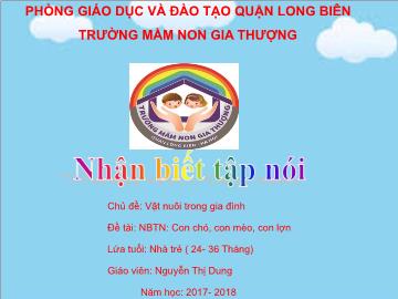 Bài giảng Mầm non Lớp Nhà trẻ - Chủ đề: Vật nuôi trong gia đình - Đề tài: Con chó, con mèo, con lợn - Năm học: 2017-2018 - Nguyễn Thị Dung