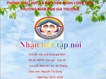 Bài giảng Mầm non Lớp Nhà trẻ - Chủ đề: Vật nuôi trong gia đình - Đề tài: Con gà, con vịt - Năm học: 2017-2018 - Nguyễn Thị Dung