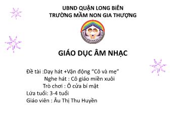 Bài giảng Mầm non Lớp Nhà trẻ - Dạy hát, vận động: Cô và mẹ. Nghe hát: Cô giáo miền xuôi. Trò chơi: Ô cửa bí mật - Âu Thị Thu Huyền