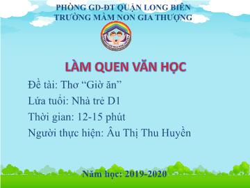 Bài giảng Mầm non Lớp Nhà trẻ - Đề tài: Thơ 