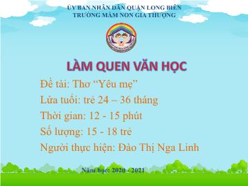 Bài giảng Mầm non Lớp Nhà trẻ - Làm quen văn học - Đề tài: Thơ 