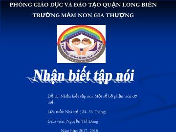 Bài giảng Mầm non Lớp Nhà trẻ - Nhận biết tập nói: Một số bộ phận trên cơ thể - Năm học 2017-2018 - Nguyễn Thị Dung