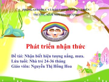 Bài giảng Mầm non Lớp Nhà trẻ - Phát triển nhận thức - Đề tài: Nhận biết hiện tượng nắng, mưa - Nguyễn Thị Hồng Hoa