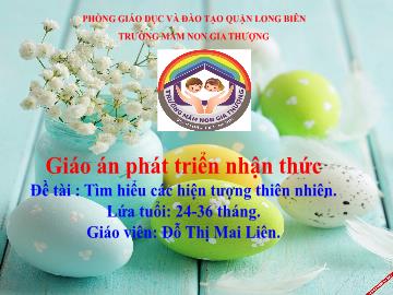 Bài giảng Mầm non Lớp Nhà trẻ - Phát triển nhận thức - Đề tài: Tìm hiểu các hiện tượng thiên nhiên - Đỗ Thị Mai Liên