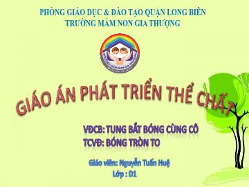 Bài giảng Mầm non Lớp Nhà trẻ - Phát triển thể chất - Vận động: Tung bắt bóng cùng cô. Trò chơi: Bóng tròn to - Nguyễn Tuấn Huệ