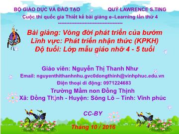 Bài giảng Mầm non Lớp Chồi - Lĩnh vực: Phát triển nhận thức - Vòng đời phát triển của bướm - Nguyễn Thị Thanh Như