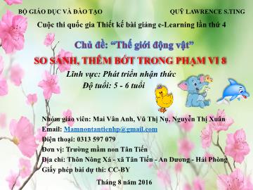 Bài giảng Mầm non Lớp Lá - Chủ đề: Thế giới động vật - So sánh, thêm bớt trong phạm vi 8 - Mai Vân Anh