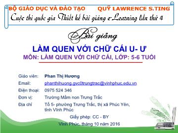 Bài giảng Mầm non Lớp Lá - Làm quen với chữ cái u, ư - Phan Thị Hương